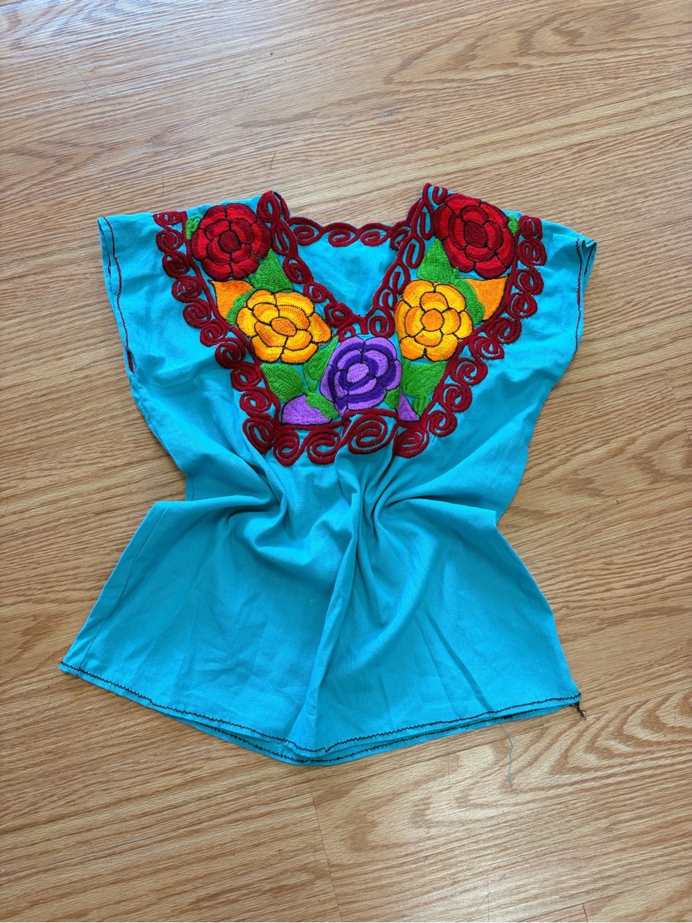 Handmade Mexican Artisanal floral embroidered sleeveless boxy blouse